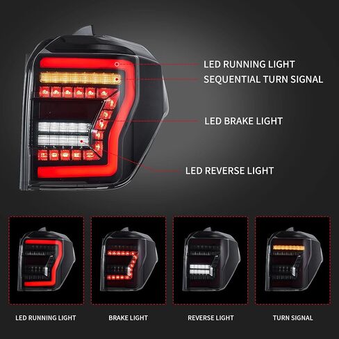 VLAND LED Smoked Tail Lights Assembly For Toyota 4Runner 2010-2022 5th Gen，w/Sequential Turn Signal & Start Up Animation Brake Reverse Lights Replacement,Passenger and Driver Side in Saudi Arabia