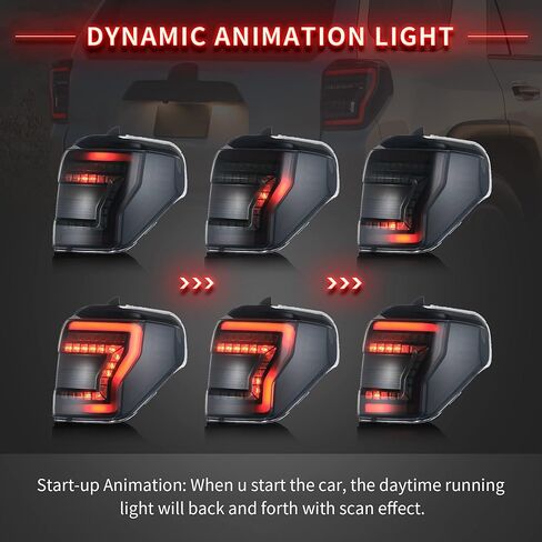 VLAND LED Smoked Tail Lights Assembly For Toyota 4Runner 2010-2022 5th Gen，w/Sequential Turn Signal & Start Up Animation Brake Reverse Lights Replacement,Passenger and Driver Side in Saudi Arabia