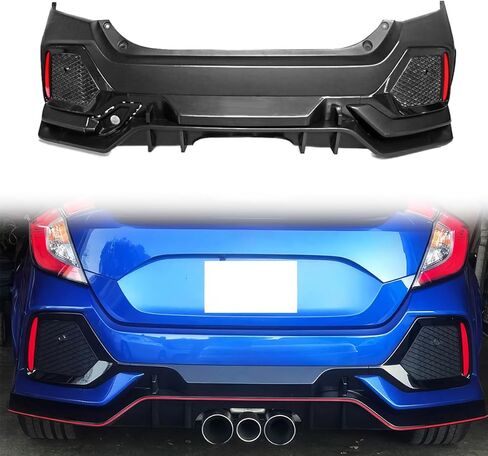 Rear Bumper Cover Kit Compatible with 2017-2021 Honda Civic Hatchback 5Dr Except Type R, Primer Black Type R Style PP Bumper Conversion Exterior Body Kit Replacement in Saudi Arabia