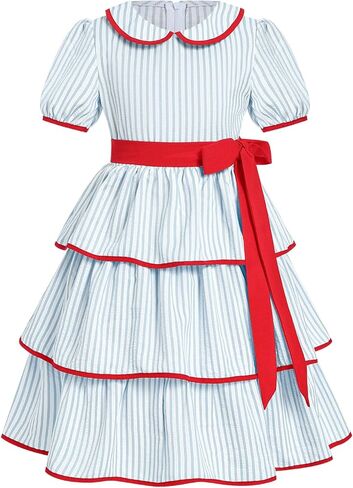 ODIZLI Kids Girls 1950s Retro Dress Short Sleeve Stripe Tiered Dress with Belt Rockabilly Party Dresses in Saudi Arabia