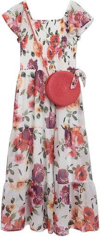 Speechless Girls Floral Flutter Sleeve Chiffon Tiered Maxi Dress with Purse in Saudi Arabia