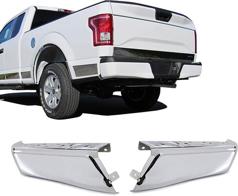 غطاء أغطية نهاية المصد الخلفي من ECOTRIC متوافق مع استبدال Ford F150 2015-2020 لـ FO1102380 W/O فتحات مستشعر بارك كروم فولاذ يسار ويمين in Saudi Arabia