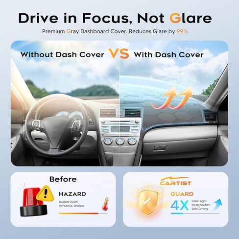 CARTIST Grey Dash Cover for 2007-2010 2011 Toyota Camry Dashboard Cover Accessories Premium Anti-Glare Sun Shade Camry Dash Mat Non-Slip&Airbag Safe Interior Protector in Saudi Arabia
