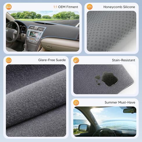 CARTIST Grey Dash Cover for 2007-2010 2011 Toyota Camry Dashboard Cover Accessories Premium Anti-Glare Sun Shade Camry Dash Mat Non-Slip&Airbag Safe Interior Protector in Saudi Arabia