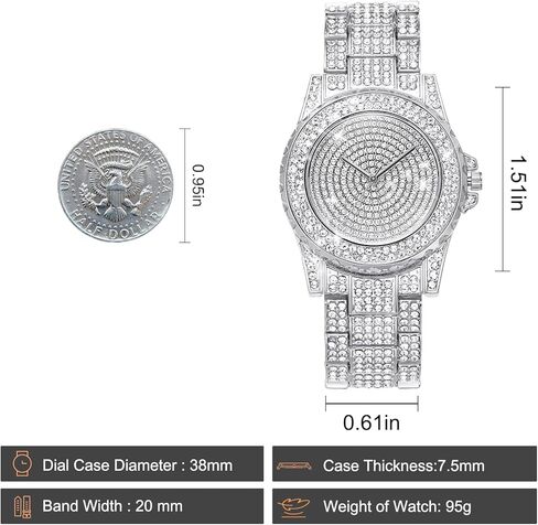 ساعة ManChDa فضية للنساء من الداخل مرصعة بالماس بالكامل وحجر الراين مثلج من الكوارتز والكريستال والستانلس ستيل للسيدات in Kuwait