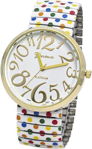 Blekon Collections Women's 41mm Case Polka Dots Design Stretch Band Watch in Kuwait