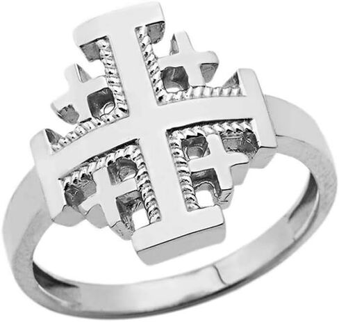 Fine Solid Sterling Silver Jerusalem Cross Ring in Saudi Arabia
