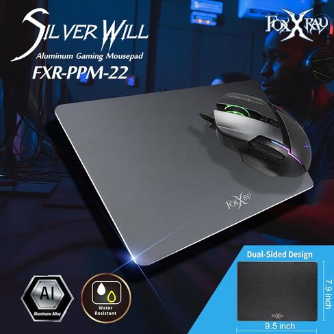 FOXXRAY PPM-22 Dual-Sided Aluminum Gaming Mouse Pad (9.45" x 7.87"), Hard Metal Mouse Mat with PU Leather, Non-Slip Design, Smooth & Precision Surface for All Mice in Saudi Arabia