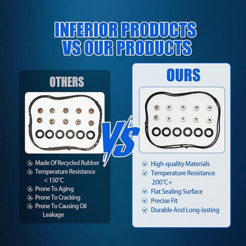 VS50607R Engine Valve Cover Gasket Set Compatible with Honda Accord Odyssey Pilot Ridgeline Acura TL MDX RL Saturn Vue - 3.0L 3.2L 3.5L 3.7L, Replace 12030-RJA-010 12341-RCA-A00 036-1708 in Kuwait