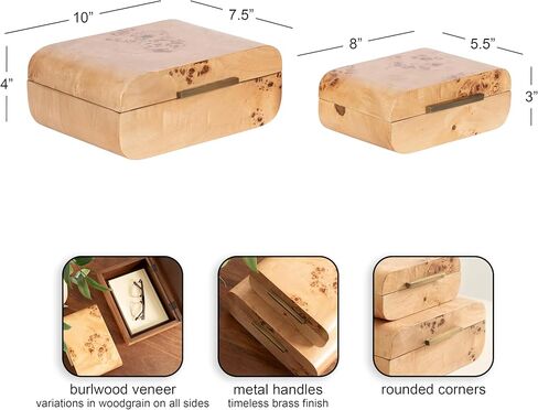 Kate and Laurel Burlock Decorative Burlwood Stacking Storage Box Set of 2, 10 x 8 and 8 x 6, Natural Wood, Modern Glam Two-Piece Box Set with Handles for Use as Jewelry Boxes or Perfume Organizers in Saudi Arabia
