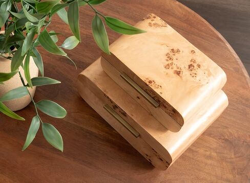 Kate and Laurel Burlock Decorative Burlwood Stacking Storage Box Set of 2, 10 x 8 and 8 x 6, Natural Wood, Modern Glam Two-Piece Box Set with Handles for Use as Jewelry Boxes or Perfume Organizers in Saudi Arabia