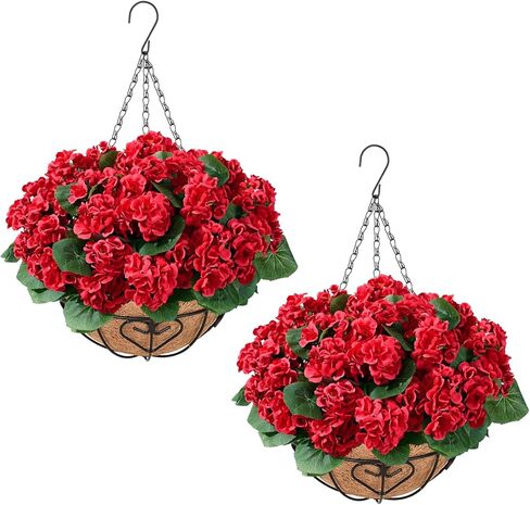 Waipfaru 2 مجموعة إبرة الراعي الاصطناعية في الهواء الطلق مع سلال معلقة، 12 حزم النباتات الاصطناعية في الهواء الطلق مقاومة للأشعة فوق البنفسجية، والزهور وهمية للربيع الجبهة الشرفة المنزل فناء شرفة ساحة الديكور، خلط in Kuwait