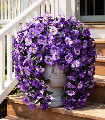 HyeFlora Artificial Flowers for Outdoors, 2pcs Faux Silk Pansies Flowers UV Resistant Fake Hanging Flower Plants for Outside Planters Porch Yard Patio Window Box (Dark Purple) in Kuwait