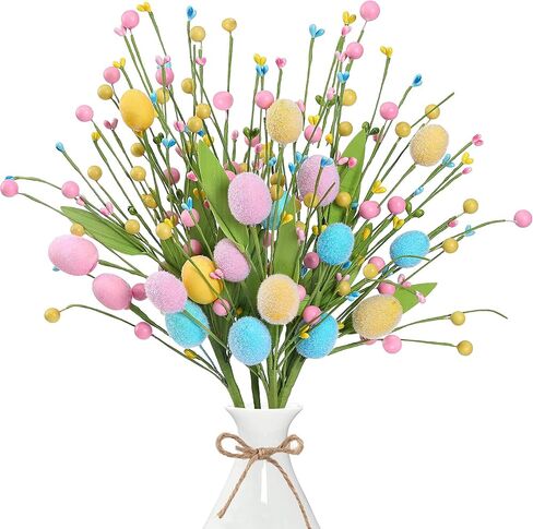 Sggvecsy Artificial Easter Stems 6 Pcs Spring Egg Picks with Colorful Eggs Berries Greenery Leaves Twig Branches for Easter Arrangement Centerpiece Easter Celebration Home Vase Decor in Saudi Arabia