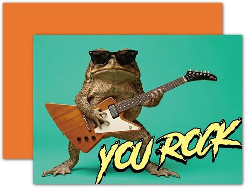 Gooji Funny Birthday Card for Husband, Son, Brother - 'You Rock' Electric Guitar Frog Greeting for Him - Happy Bday Note to Dad, Grandson, Nephew, Uncle, Best Friend, Men - Humorous Toad Joke in Saudi Arabia