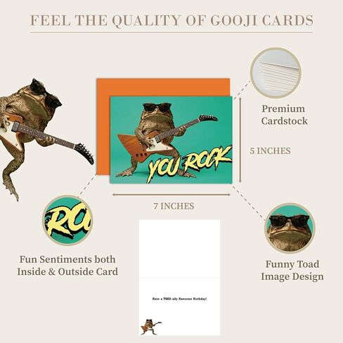Gooji Funny Birthday Card for Husband, Son, Brother - 'You Rock' Electric Guitar Frog Greeting for Him - Happy Bday Note to Dad, Grandson, Nephew, Uncle, Best Friend, Men - Humorous Toad Joke in Saudi Arabia