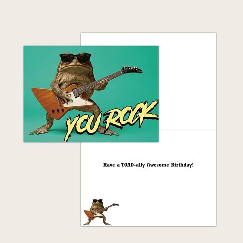 Gooji Funny Birthday Card for Husband, Son, Brother - 'You Rock' Electric Guitar Frog Greeting for Him - Happy Bday Note to Dad, Grandson, Nephew, Uncle, Best Friend, Men - Humorous Toad Joke in Saudi Arabia