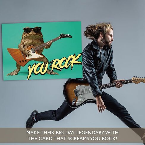 Gooji Funny Birthday Card for Husband, Son, Brother - 'You Rock' Electric Guitar Frog Greeting for Him - Happy Bday Note to Dad, Grandson, Nephew, Uncle, Best Friend, Men - Humorous Toad Joke in Saudi Arabia