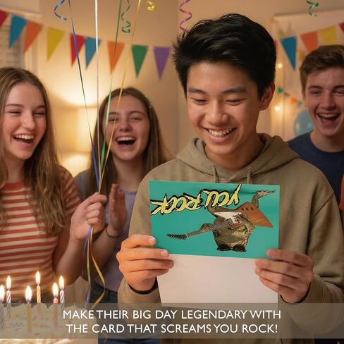 Gooji Funny Birthday Card for Husband, Son, Brother - 'You Rock' Electric Guitar Frog Greeting for Him - Happy Bday Note to Dad, Grandson, Nephew, Uncle, Best Friend, Men - Humorous Toad Joke in Saudi Arabia