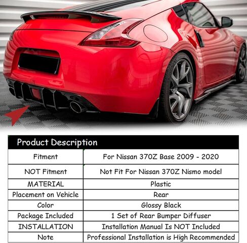 Rear Bumper Diffuser for Nissan 370Z Base 2009-2020 Glossy Black ABS Rear Diffuser Lower Spoiler Splitter Bumper Lip in Kuwait
