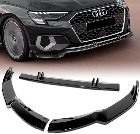 شفة المصد الأمامي مناسبة للتوافق مع 2022-2024 Audi A3 Sedan STP-Style مطلية باللون الأسود المصد الأمامي المفسد الشفة in Kuwait