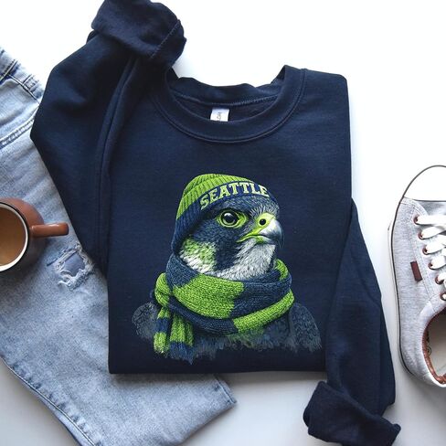 Seattle Football Mascot Sweatshirt | Cozy Unisex Crewneck Falcon Design | Game Day Pullover for Men and Women in Kuwait