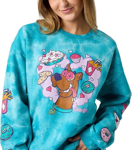 Bioworld Scooby Doo Snacks Women's Blue Cloud Wash Crew Neck Long Sleeve Fleece Sweatshirt in Saudi Arabia