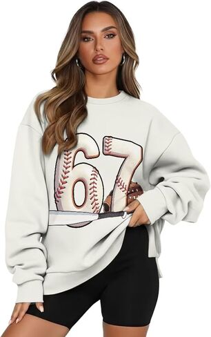 Women Pullover Sweatshirt Long Sleeve Casual Oversized Pullover Tops Soft Crewneck Sweatshirt with Warm Pocket in Saudi Arabia
