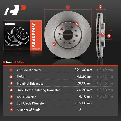 A-Premium 12.63 inch (321mm) Front Vented Disc Brake Rotors Compatible with Select Chevrolet, GMC and Buick Models - Equinox, Terrain, Lacrosse, Regal Sportback, Regal Tourx, Envision, 2-PC Set in Saudi Arabia