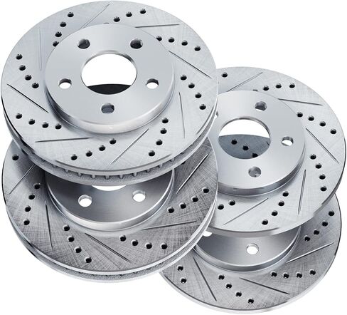 Power Sport For 2009-2015 Toyota Venza PowerSport Front Rear Silver Zinc Cross Drilled Slotted Brake Rotors in Saudi Arabia