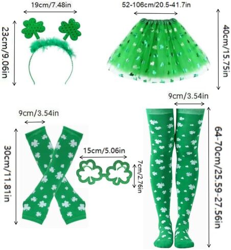مجموعة إكسسوارات زي عيد القديس باتريك للنساء، تنورة توتو خضراء، قفازات لتدفئة الذراع، جوارب عالية، عصابة رأس ونظارات 5 قطع من إكسسوارات الحفلات in Kuwait