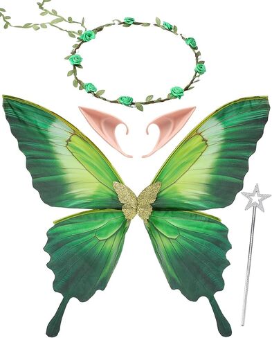 Fairy Wings Costume Set - 4 Pcs Colorful Butterfly Wings Elf Ears Flower Crown Fairy Wand Halloween Costume in Saudi Arabia