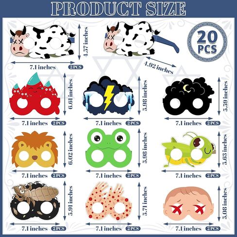 Melisheer 20 PCS Passover Paper Eyeglasses, Passover Decorations Ten Plagues Props Set, Pesach Decorations Jewish Holiday Party Favors for Pesach Seder Supplies Costume Dress up Accessories in Kuwait
