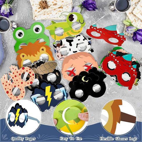 Melisheer 20 PCS Passover Paper Eyeglasses, Passover Decorations Ten Plagues Props Set, Pesach Decorations Jewish Holiday Party Favors for Pesach Seder Supplies Costume Dress up Accessories in Kuwait