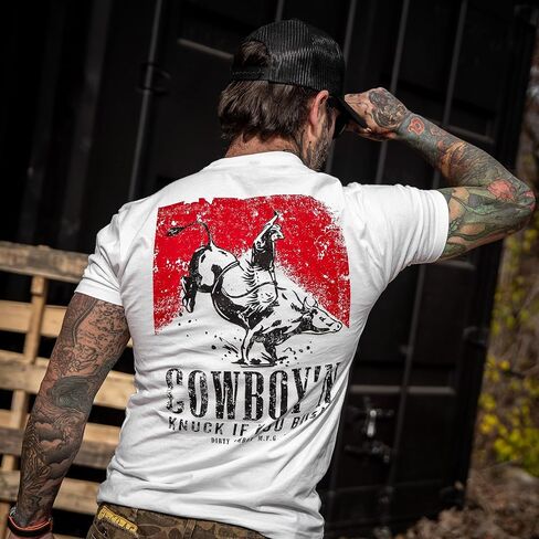تي شيرت رجالي بأكمام قصيرة برسوم جرافيك من Combat Iron - تي شيرت Cowboy'N Knuck If You Buck in Kuwait