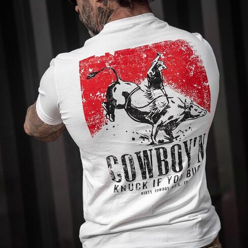 تي شيرت رجالي بأكمام قصيرة برسوم جرافيك من Combat Iron - تي شيرت Cowboy'N Knuck If You Buck in Kuwait
