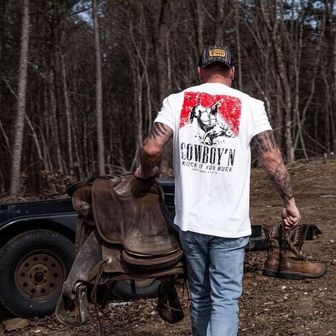 تي شيرت رجالي بأكمام قصيرة برسوم جرافيك من Combat Iron - تي شيرت Cowboy'N Knuck If You Buck in Kuwait