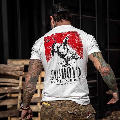 تي شيرت رجالي بأكمام قصيرة برسوم جرافيك من Combat Iron - تي شيرت Cowboy'N Knuck If You Buck in Kuwait