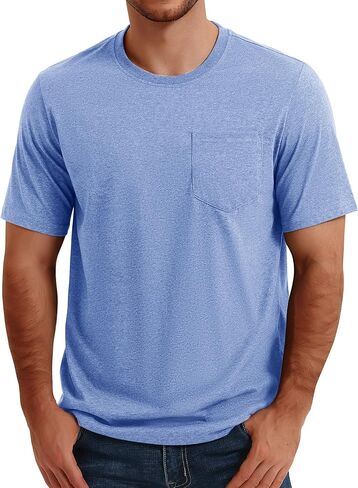 Cotrasen Men's T-Shirts Short Sleeve Cotton Pocket Tee Shirts Casual Crew Neck Tees Moisture Wicking Basic Summer Shirts in Kuwait