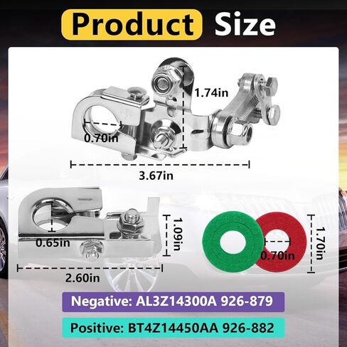 موصل طرفي للبطارية إيجابي وسالب متوافق مع Ford Edge 2011-2014، Ford F-150 2011-2017، Lincoln MKX 2011-2015، مشابك طرفية البطارية تحل محل BT4Z14450AA AL3Z14300A 926-879 926-882 in Kuwait