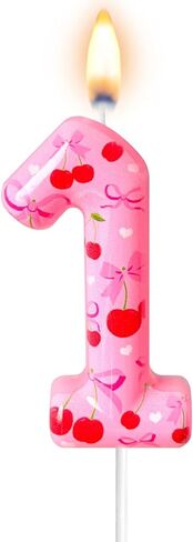 Mauin Cherry-Themed Number Birthday Cake Candles with Pink Bow Pattern, Sweet Pink Cherry Fruit-Themed Number Candles, Birthday Decorations, Dessert Table Decorations, Baking Supplies(1) in Saudi Arabia