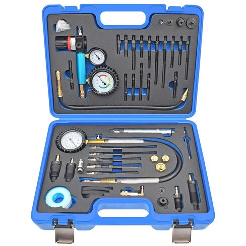 46PCS Compression and Leakage Test Kit Petrol & Diesel Dual Gauge Engine Compression Tester for HDI, TDCi, Pumpe Duse Engine, Automotive Cylinder Leak Down Tester with Dual-Scale Diesel Pressure Gauge in Saudi Arabia