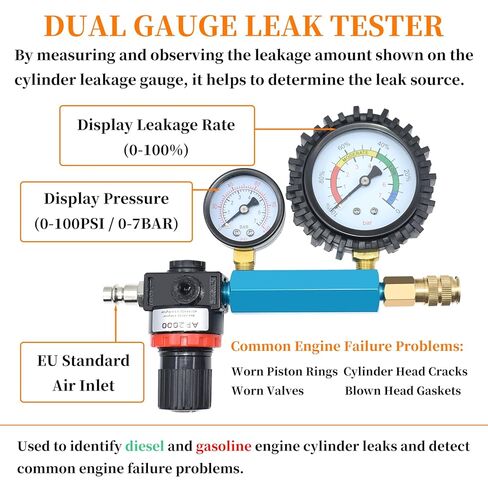 46PCS Compression and Leakage Test Kit Petrol & Diesel Dual Gauge Engine Compression Tester for HDI, TDCi, Pumpe Duse Engine, Automotive Cylinder Leak Down Tester with Dual-Scale Diesel Pressure Gauge in Saudi Arabia