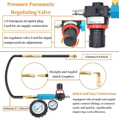 46PCS Compression and Leakage Test Kit Petrol & Diesel Dual Gauge Engine Compression Tester for HDI, TDCi, Pumpe Duse Engine, Automotive Cylinder Leak Down Tester with Dual-Scale Diesel Pressure Gauge in Saudi Arabia