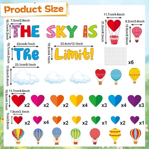 Hot Air Balloon Bulletin Board Set for Classroom Decoration 3D Colorful Heart Cloud Cutouts for Back to School Office Home Wall Door Decor The Sky is The Limit Theme Chalkboard Supplies in Saudi Arabia