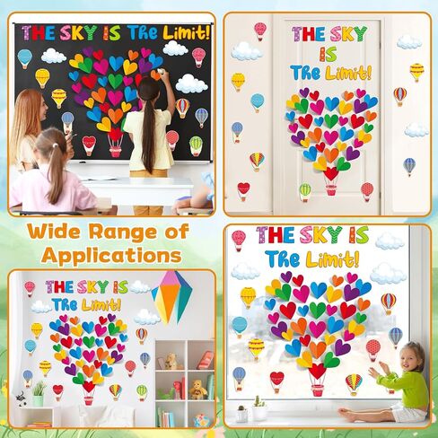 Hot Air Balloon Bulletin Board Set for Classroom Decoration 3D Colorful Heart Cloud Cutouts for Back to School Office Home Wall Door Decor The Sky is The Limit Theme Chalkboard Supplies in Saudi Arabia