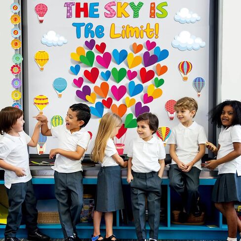 Hot Air Balloon Bulletin Board Set for Classroom Decoration 3D Colorful Heart Cloud Cutouts for Back to School Office Home Wall Door Decor The Sky is The Limit Theme Chalkboard Supplies in Saudi Arabia