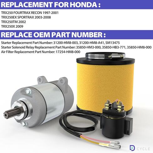 محرك تشغيل ريكون 250 + مرحل الملف اللولبي + مجموعة فلتر الهواء لهوندا ريكون 250 97-01 TRX250TE TRX250TM 02-04 TRX250EX 01-08 TRX250X 09-20، 31200-HM8-003 31200-HM8-A41 18336، 1997 98 99 2000 01 02 03 04 in Kuwait