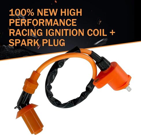 2 PCS High Performance Racing Ignition Coil, GY6 Ignition Coil with Electrode Spark Plug, Moped Parts Fits 50cc 150cc 125cc 4 Stroke Engine, for ATVs Scooters Karts Scooters (Orange) in Kuwait