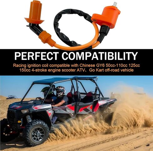 2 PCS High Performance Racing Ignition Coil, GY6 Ignition Coil with Electrode Spark Plug, Moped Parts Fits 50cc 150cc 125cc 4 Stroke Engine, for ATVs Scooters Karts Scooters (Orange) in Kuwait
